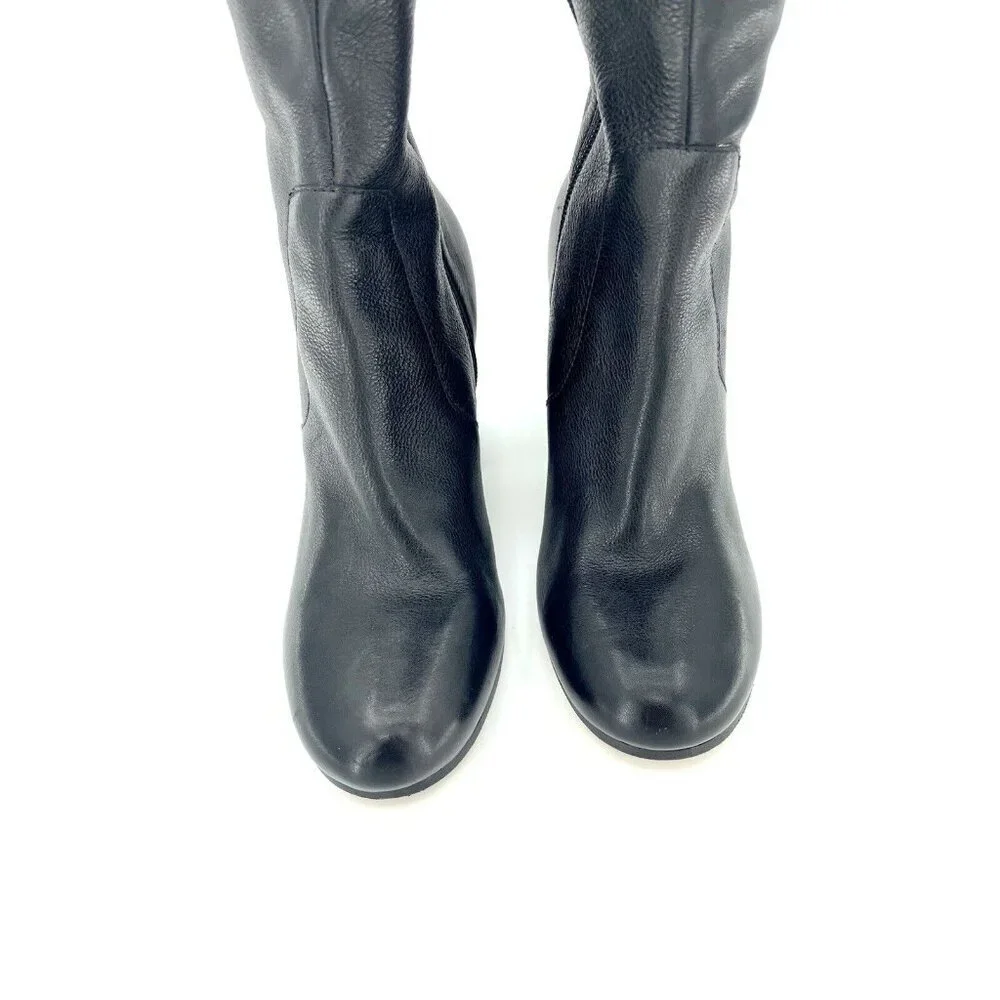VIA SPIGA Beline Boots Black Leather Tall Over The Knee Block Heel 6.5 NEW $595